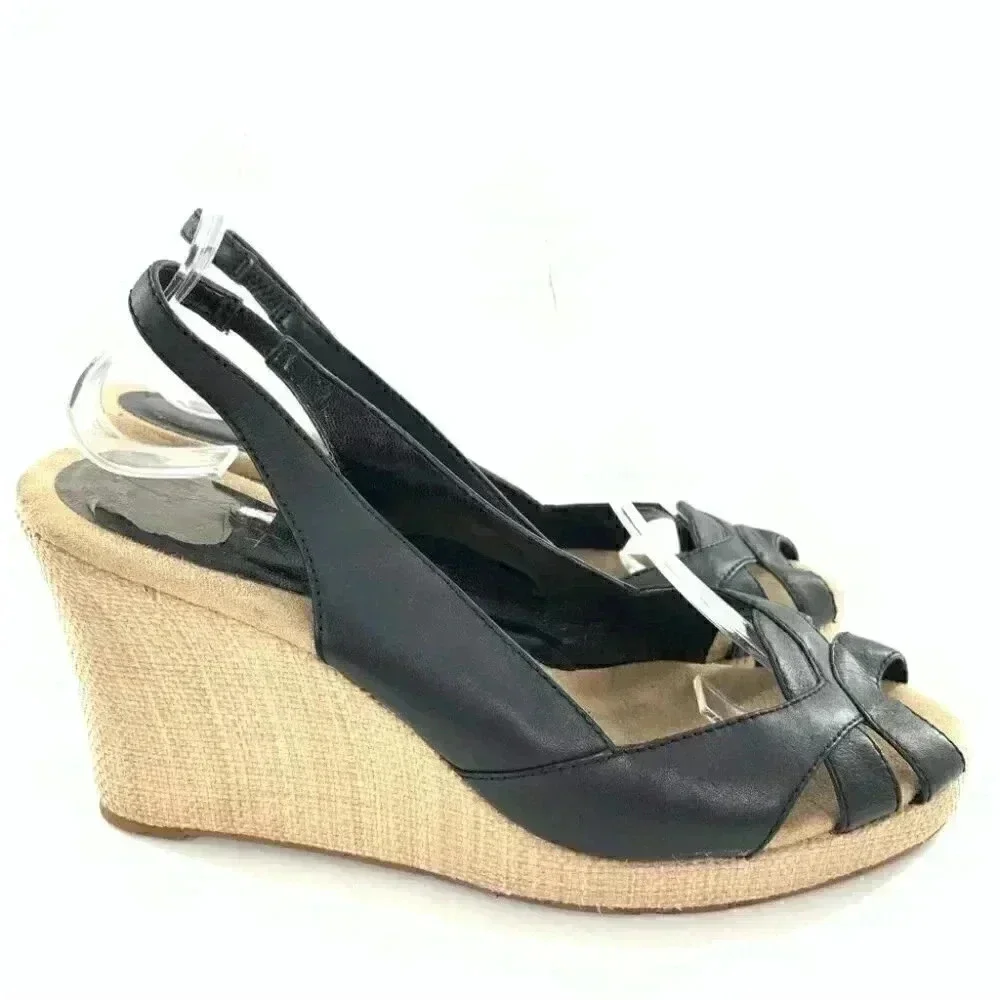 Ann Taylor loft womens sandals size 8 navy blue leather wedge Espadrilles